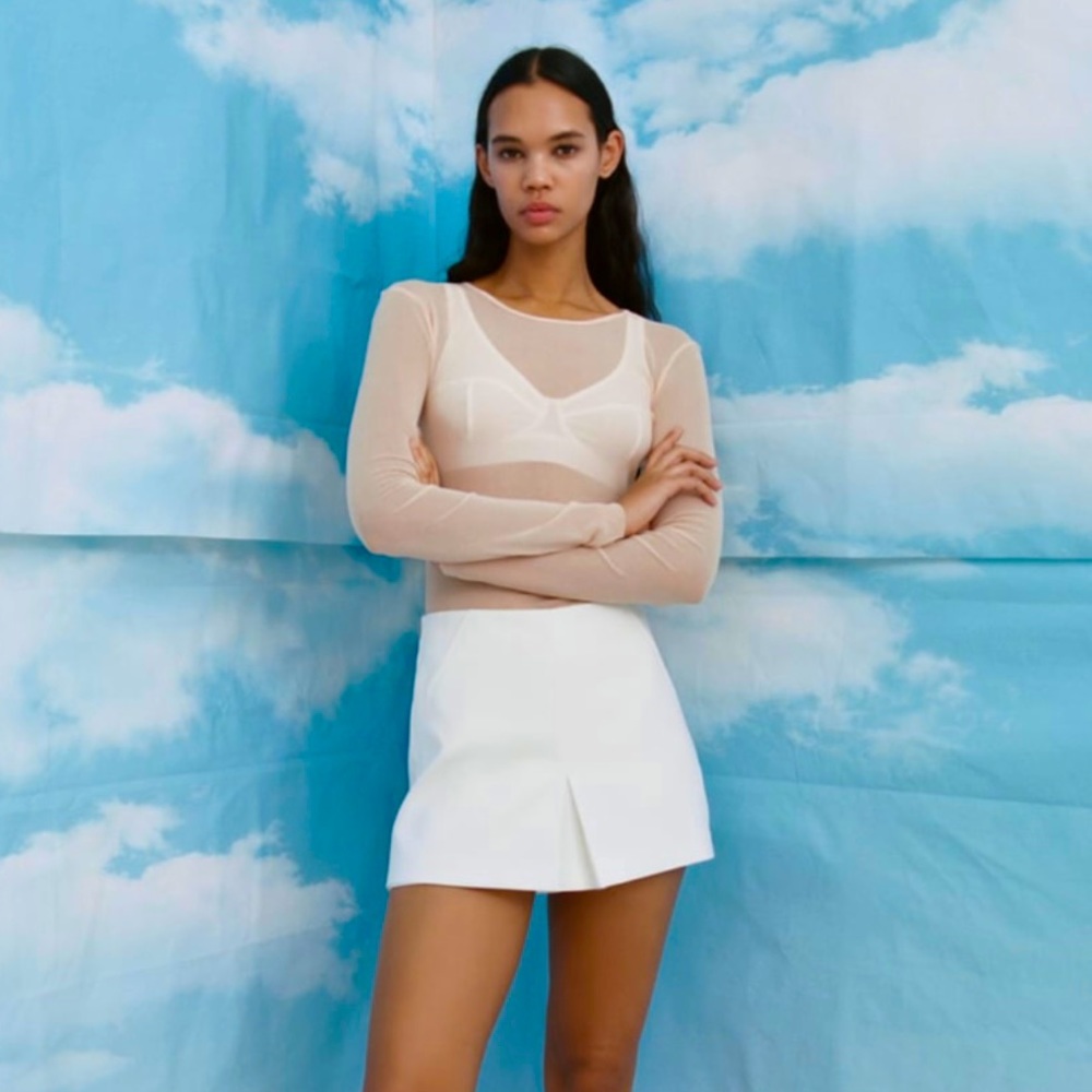 Zara Pleated Split Skirt White Skort